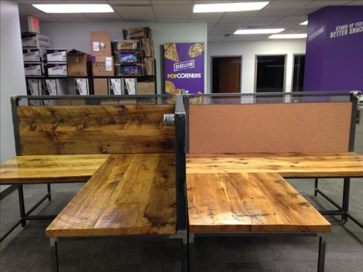 Custom Made Large Reclaimed Wood L Shaped Work Stations