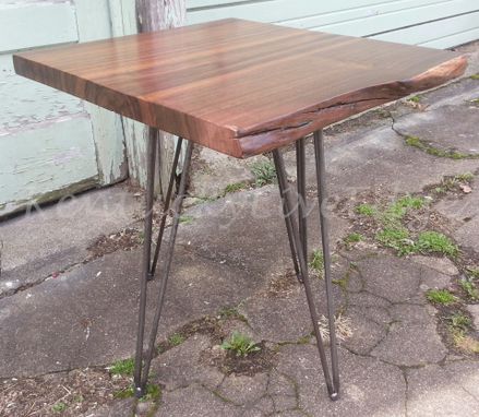 Custom Made Walnut End Table, Side Table, Walnut, Steel Legs, Mcm