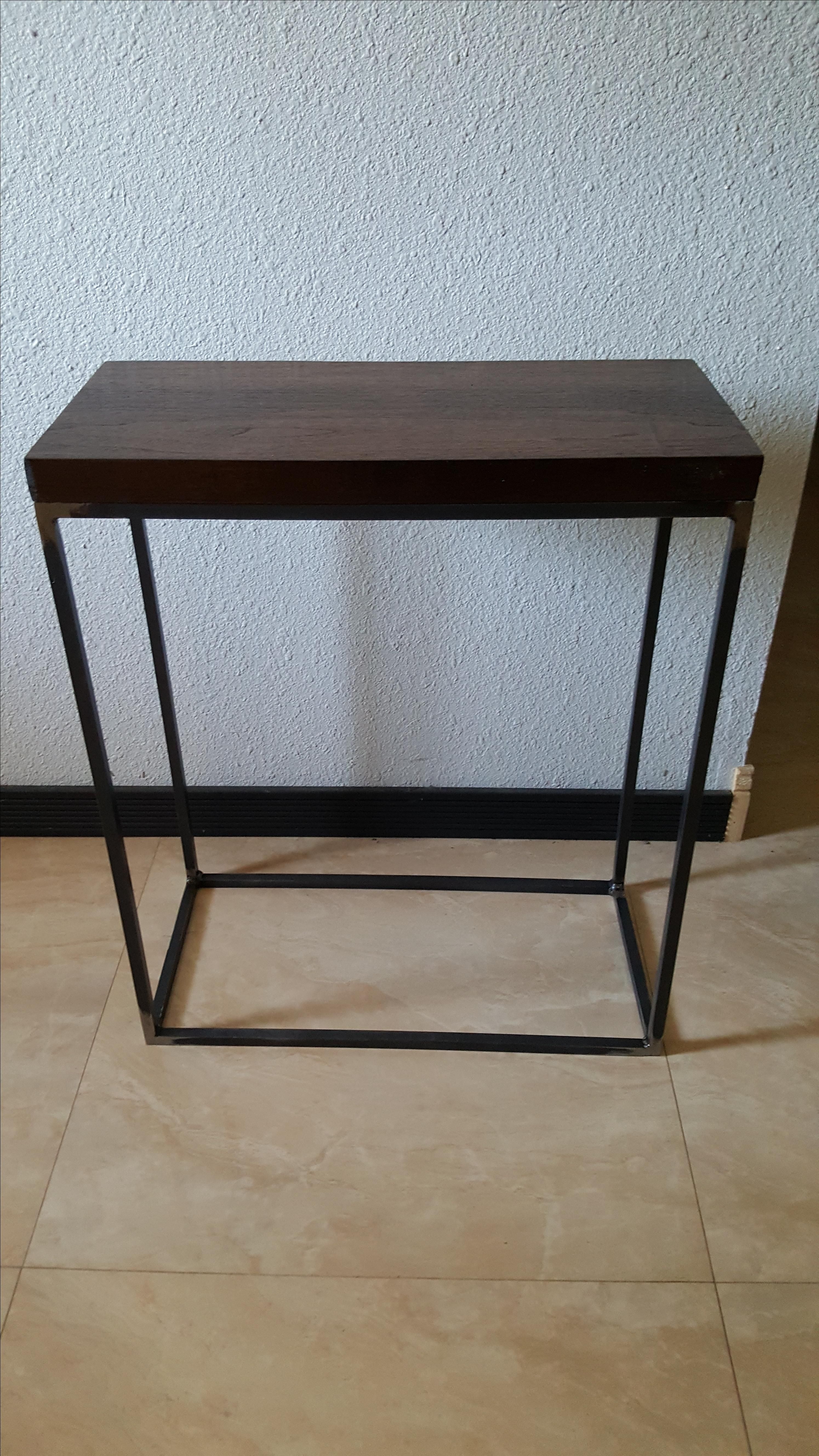 Handmade Simplistic Modern Metal Base End Table With Walnut Top by