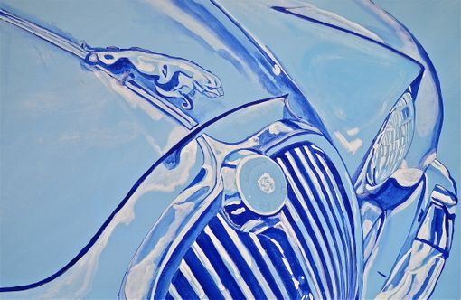 Custom Made Commissioned Car Art, Home Decor,  Wall Art, Custom Made Artwork Blue Jaguar