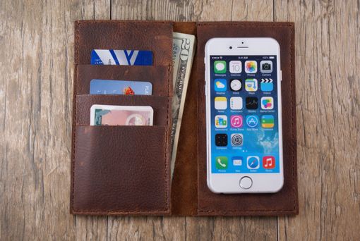 Custom Made Iphone 6 Kodiak Oil Tanned Cowhide Leather Wallet Sleeve, Free Ship In U.S.A. Handmade In The U.S.A.