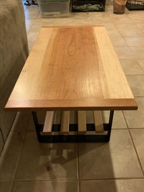 Custom Made Modern Cherry And Maple End Table With Industrial Steel Legs And Maple Shelving