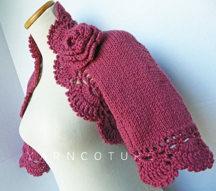 Custom Made The Lace Shrug In Dusty Rose With Rose Flower Brooch / On Sale Now