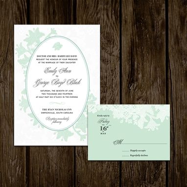 Custom Made Mint Lace Wedding Invitations