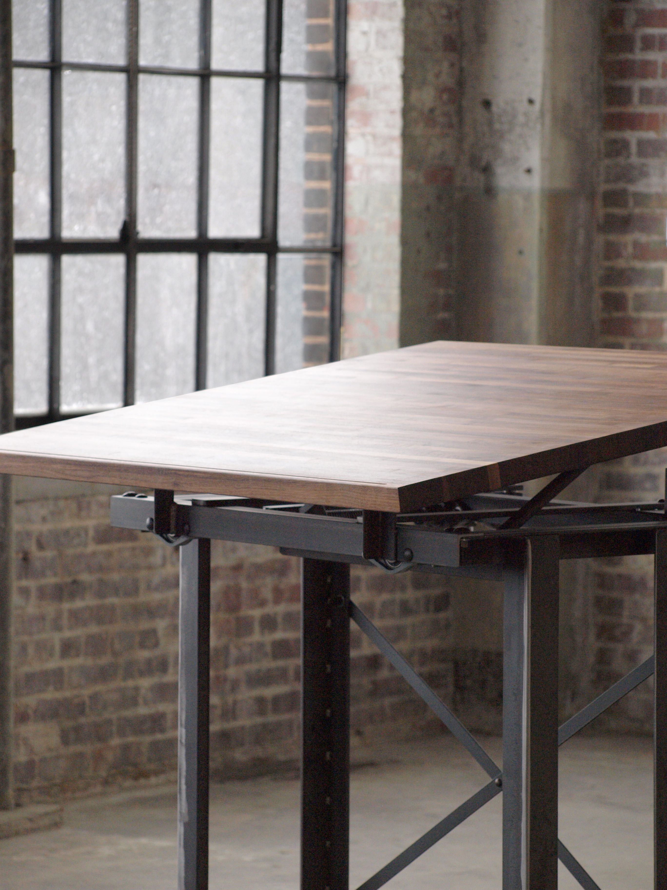 Hand Made Large Walnut Industrial Drafting Table Desk by
