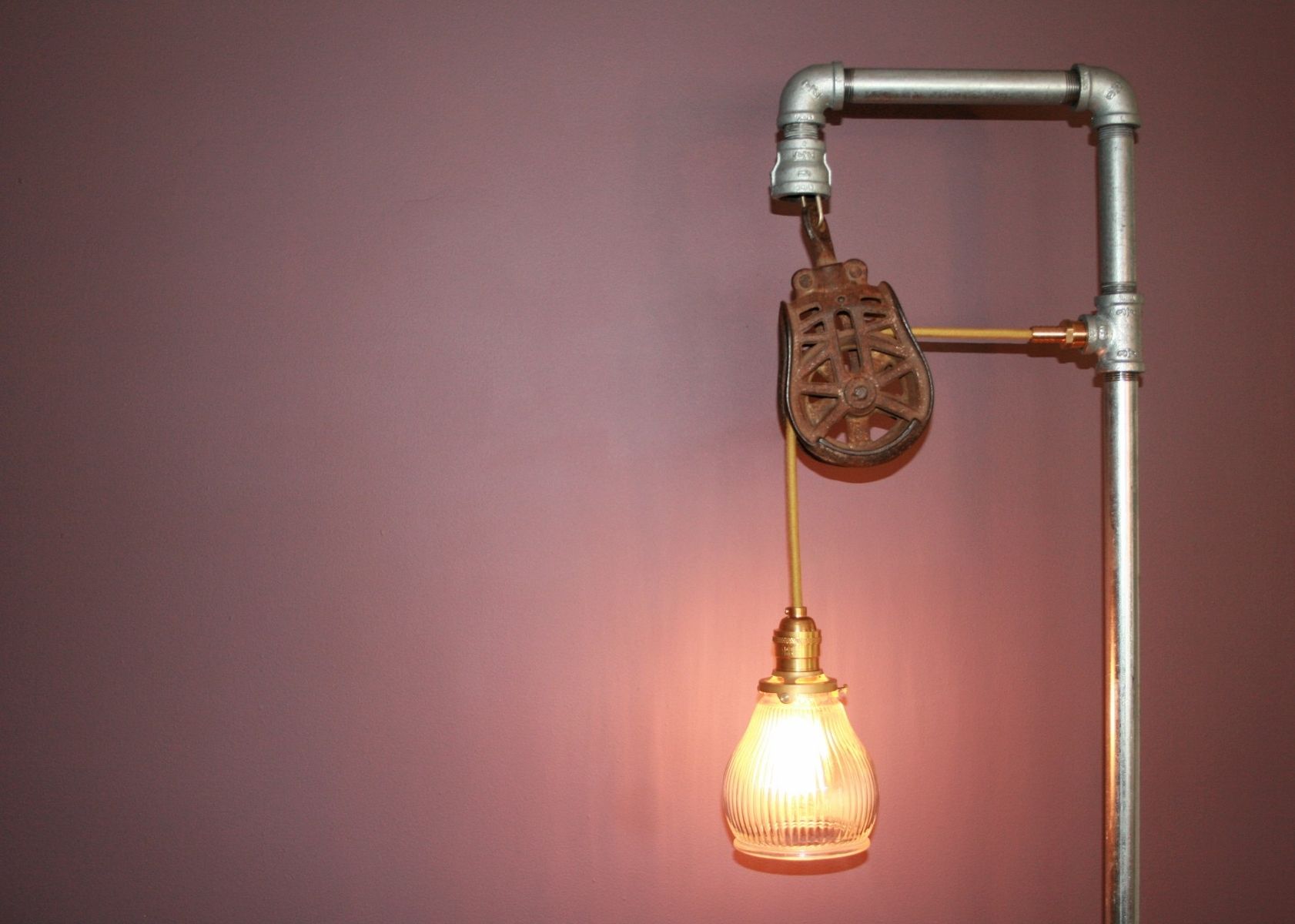 Floor Lamp With Vintage Pulley, Warren Pulley Table Lamp