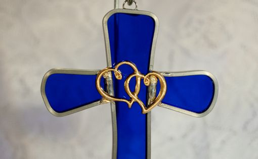Custom Made Gold Heart Cross Suncatcher
