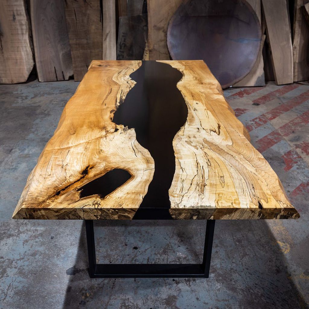 Hand Crafted Live Edge Table Maple Black Epoxy Resin by Chicago Makers