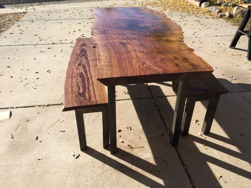 Custom Made Walnut Live Edge Table With Benches 8ft