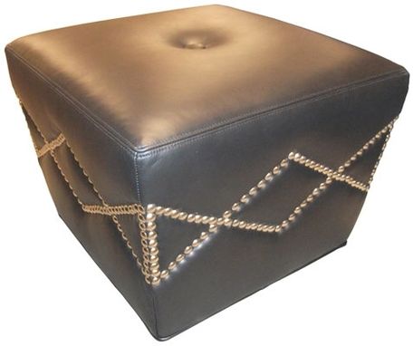 Custom Made Taped Cube Ottoman With Nailhead Trim