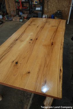 Custom Made Live Edge Oak Table With Sapling Pole Legs
