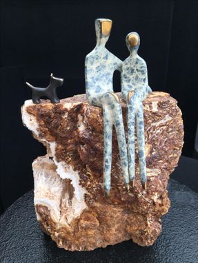 Custom Made Bronze Sculpture Of Lovers, Mounted On Stone Base