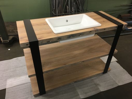Custom Made Reclaimed Oak And Steel Strapping Vanity