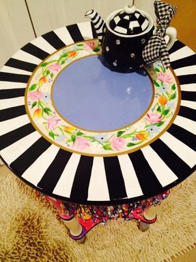 Custom Made Hand Painted Round Side Accent Table Custom Design//Painted Table//Whimsical Painted Furniture
