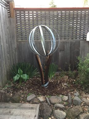 Custom Made Wine Barrel Sphere And Stand Yard Sculpture-Large