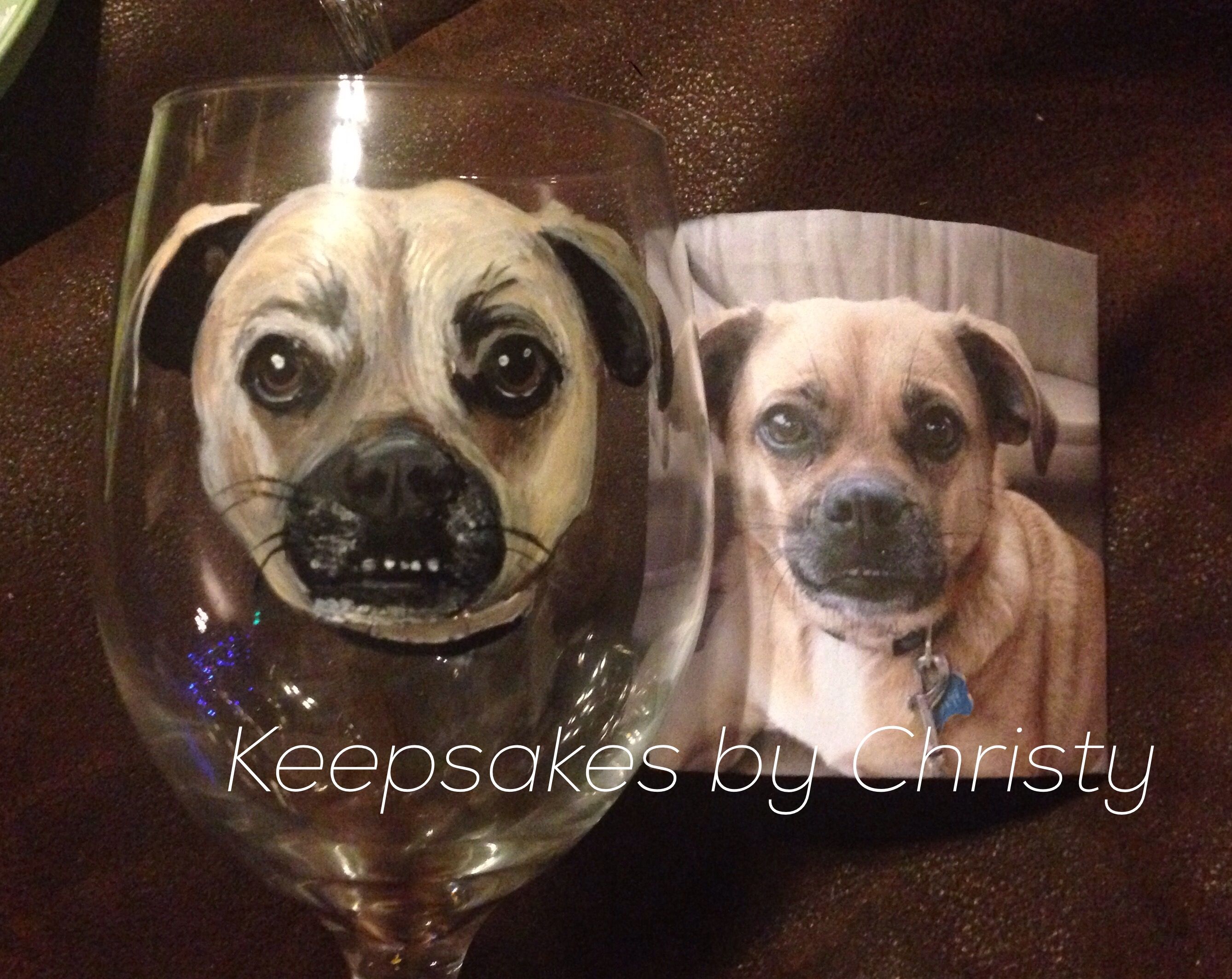 Handmade Custom Hand Painted Wine Glass Dog Portrait by
