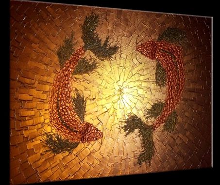 Custom Made Koi Fish Painting,Original Textured Art,Abstract Large Metallic Red Copper Carp By Lafferty-24 X 30