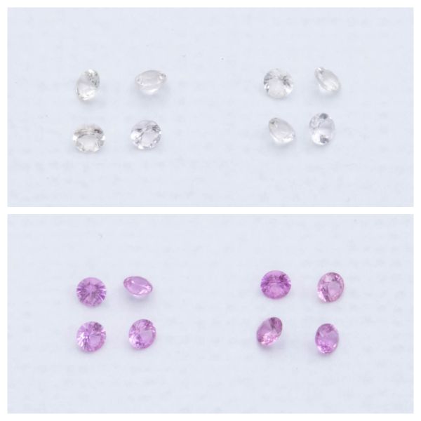 2mm圆形的摩根石(上)与2mm圆形的粉红蓝宝石(下)相比。