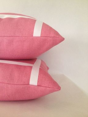 Custom Made Pink Heavy Linen Pillow Cover With Ribbon Embellishment