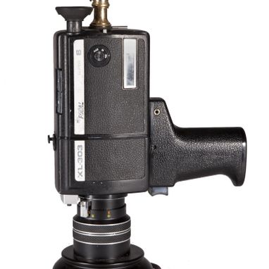 Custom Made Vintage Camera Upcycled Movie Lamp With New Black Lamp Shade