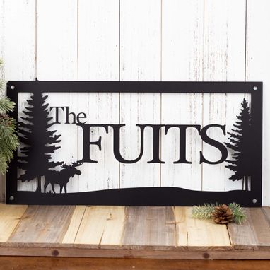 Custom Made Custom Outdoor Family Last Name Metal Sign With Pine Trees, Moose, Custom Sign, Name Sign
