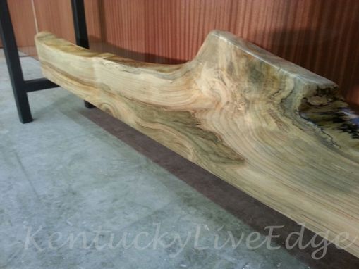 Custom Made Live Edge Console Red Maple On Steel Bases With Decorative Stretcher