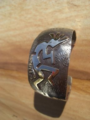 Custom Made Bracelet Overlay Kokopelli Chased Nickel And Bronze