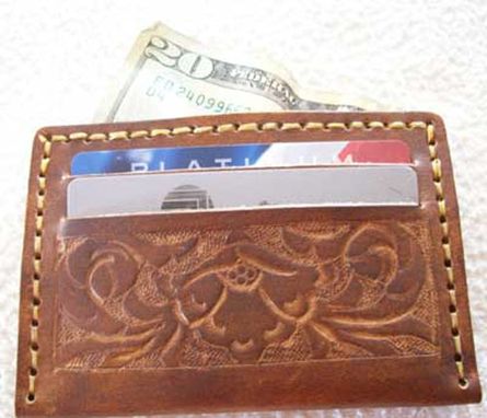 Custom Made Custom Leather Credit Card Wallet With Sheridan Design In Weathered Color