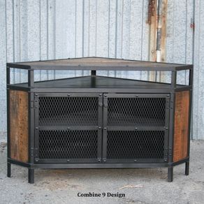 Custom TV Stands | Entertainment Centers | CustomMade.com - Vintage Industrial Tv Stand - Corner Unit. Steel, Reclaimed Wood. Urban,  Modern, Mid Century.