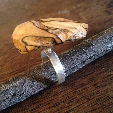 Custom Made Spalted Maple Wearable Sculpture Ring With Sterling Silver Band
