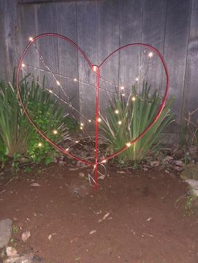 Custom Made Wine Barrel Heart Yard Sculpture With Fairy Lights
