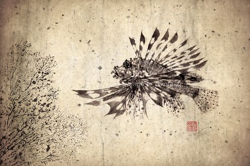 Custom Made Lionfish (Hanami No Kasago) Gyotaku Print - Traditional Japanese Fish Art