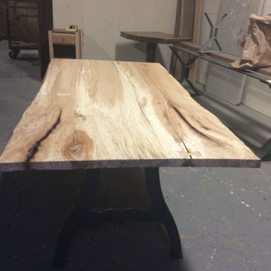Custom Made Light Wood Dining Table, Ready To Ship, Spalted Local Hard Maple, Cast Iron Legs