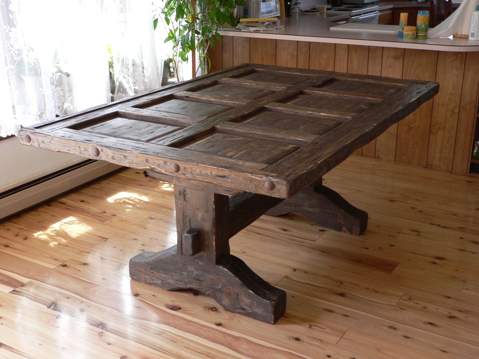 Custom Southwest Distressed Dining Room Table With Glass Top By