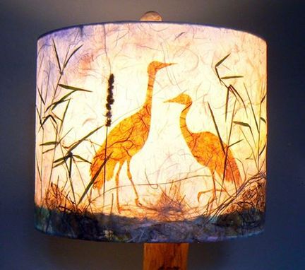 Custom Made Cranes In The Reeds Lamp Shade, Artisan Papers And Pressed Plants