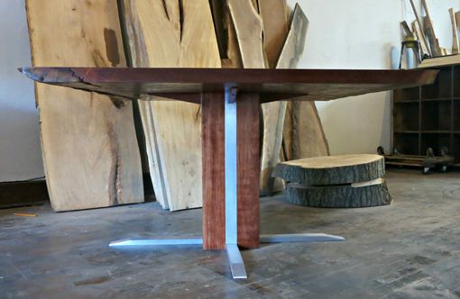 Custom Made Waterfall Bubinga And Aluminum Pedestal Table