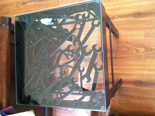 Custom Made Metal Side Table With Wrenches And Tools For Table Top