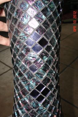 Custom Made Stained Glass Mosaic Vase / Candle Holder In Blue/ Green/ Purple Van Gogh & Purple Mirrored Glass