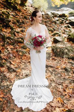 Custom Made Long Sleeve Satin Wedding Dress (#Ss16109)