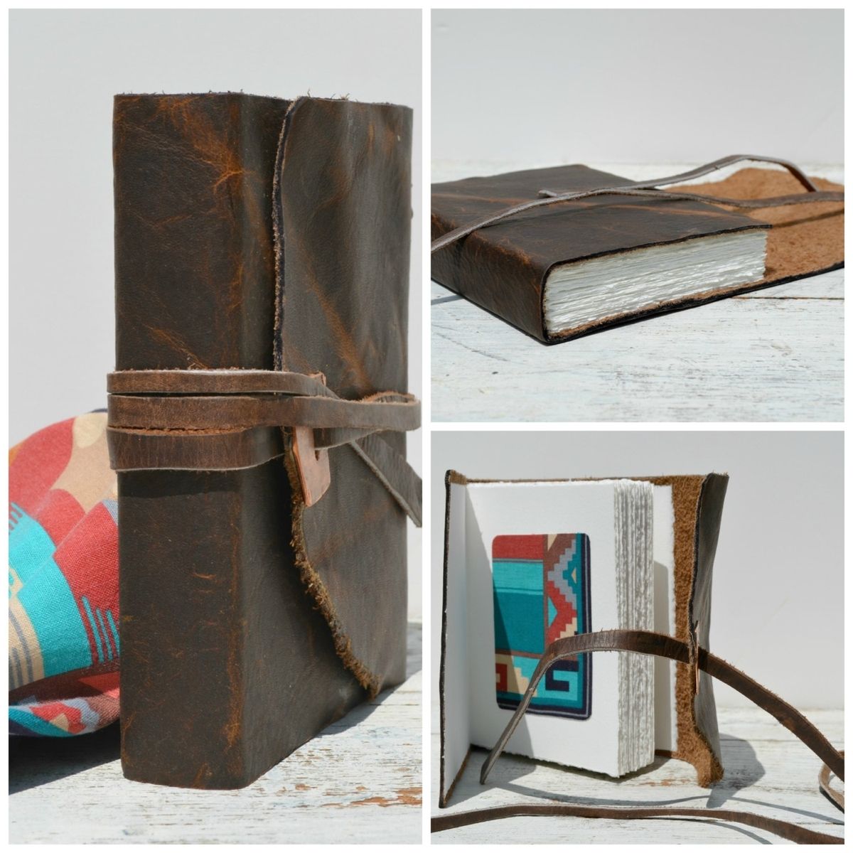 Hand Crafted Leather Bound Handmade Western Journal Bandana Rodeo Bull ...