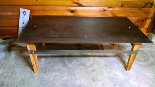 Custom Made Reverse Reclaimed Wood And Steel Coffee Table