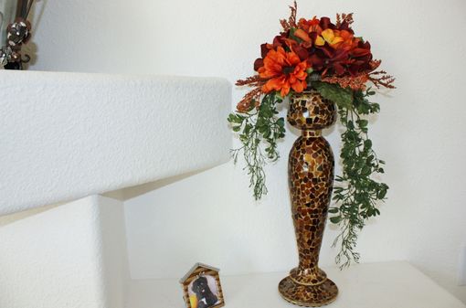 Custom Made Wedding Table Centerpiece Silk Flower Arrangement, Glass Mosaic Candlestick