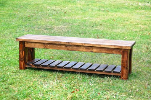 Custom Made Rustic Farmhouse Bench With Storage Shelf