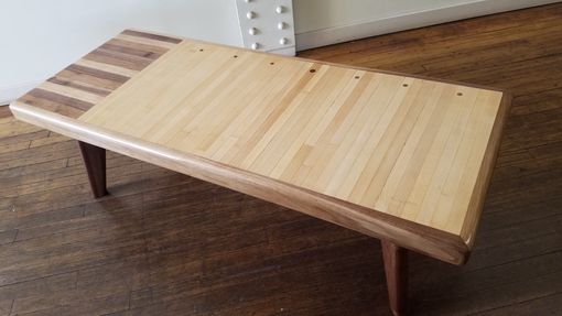Custom Made Mid Century Reclaimed Bowling Alley And Walnut Coffee Table