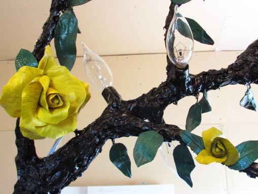 Custom Made Hanging Lamp Chandelier Branch ! 4 Sockets, Big Porcelain Roses, Leaves