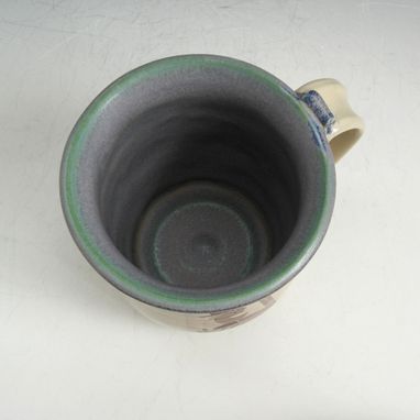 Custom Made Ceramic Coffee Mug In Cream And Blue With Wpa Posters