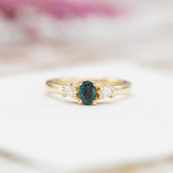This natural alexandrite has a slightly more green shade than the teal-blue of lab alexandrites.