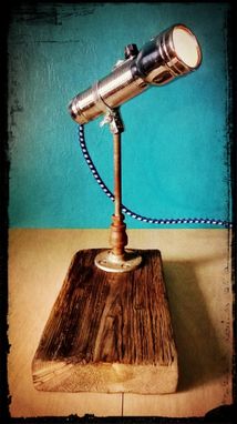 Custom Made Upcycled Reclaimed Wood Vintage Eveready Flashlight Reading Desk Lamp