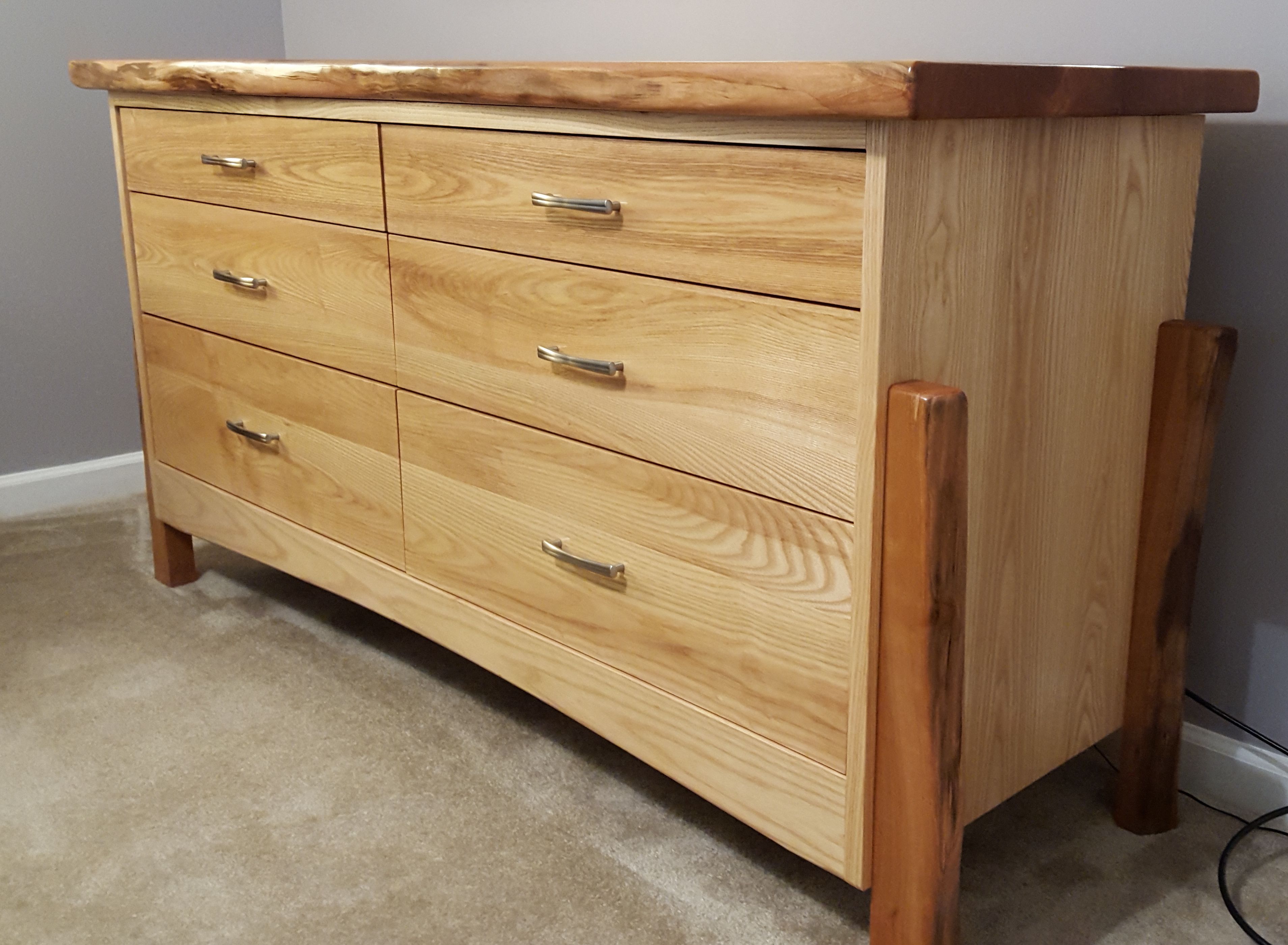 Custom Six Drawer Dresser With Cherry Live Edge Top by Lehigh Valley