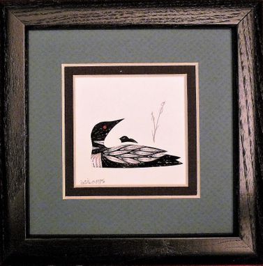 Custom Made Loons - Quilled Loon And Baby Miniature Wall Art Framed